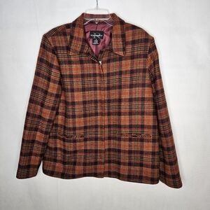 Requirements Women's Wool Blend Blazer Jacket Plaid Lined Size 16 Brown Colors